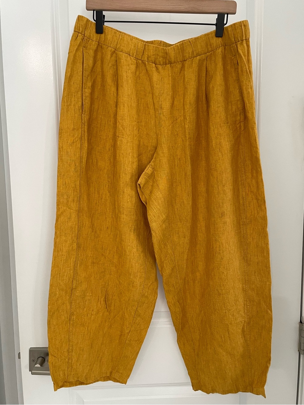 Eileen Fisher Cropped Linen Lantern Pants - Mustard - Picture 2 of 8